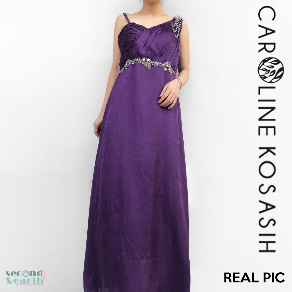 Caroline Kosasih Long Dress (S-L) Terusan Panjang Kondangan Pesta Tanpa Lengan ALine Lurus Strappy L