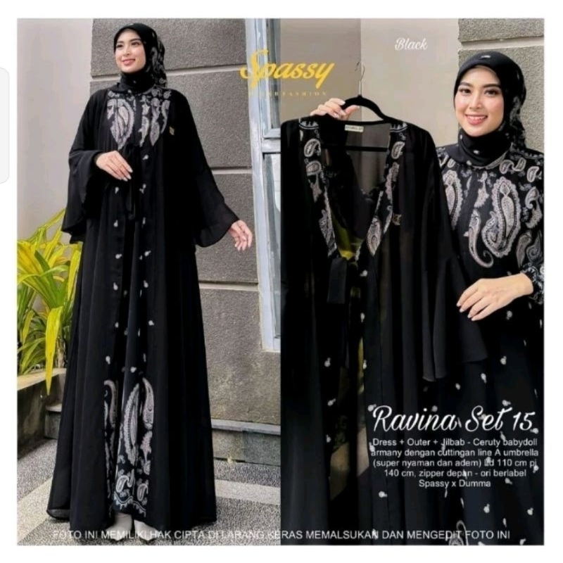 RG RAVINA SET GAMIS ABAYA HITAM GAMIS POLOS BAJU LEBARAN TERBARU