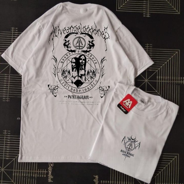 T-shirt Distro White Heavy Metal Pria & Wanita Evil Body Pentagram Demon Kuyang Venom HIght / Origin