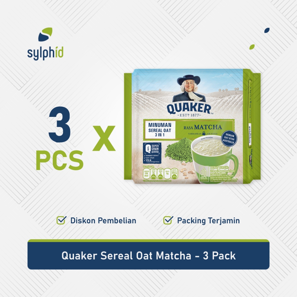 

Quaker Matcha 3 in 1 Instant Oatmeal 224 gram / Minuman Sereal Oats (3 pack)
