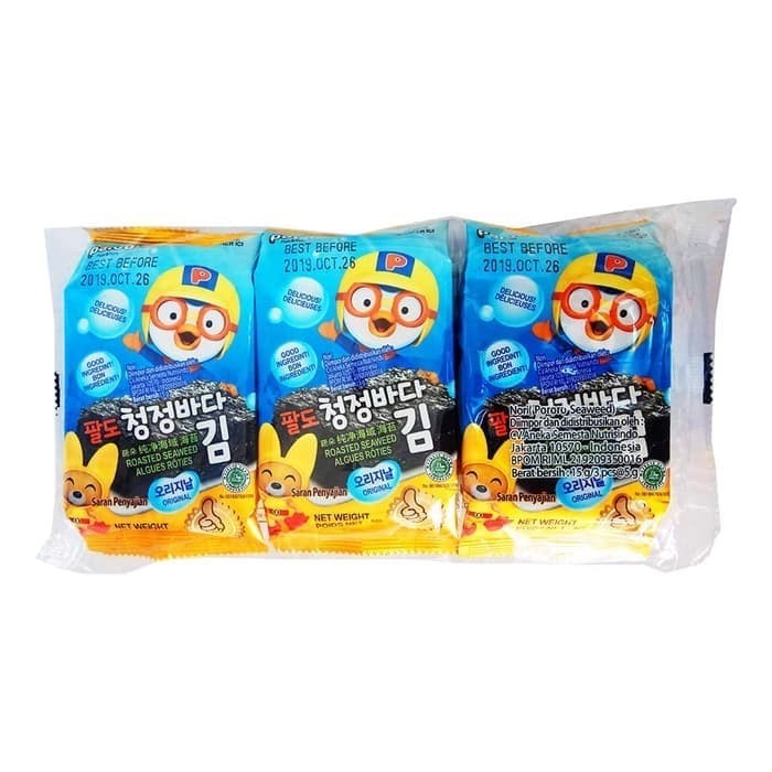 

Paldo Pororo Seaweed Original /Nori Rumput Laut Panggang 3pcs@5gr