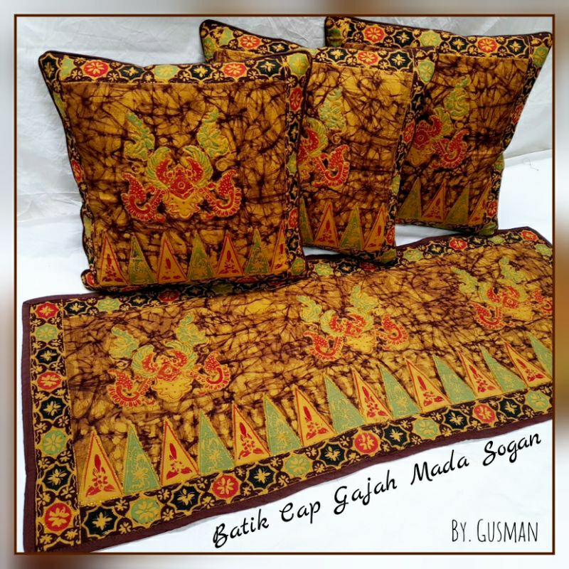 [ PROMO ] SARUNG BANTAL KURSI BATIK CAP WAYANG BORDIR BENANG EMAS