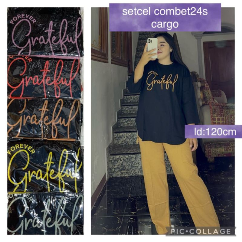 SETELAN CARGO WANITA // SETCEL CARGO KAOS COMBED ORI