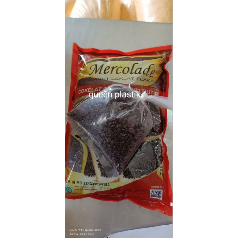 

Mercode tahiti coklat flake repack 250 gr topping butiran coklat flake