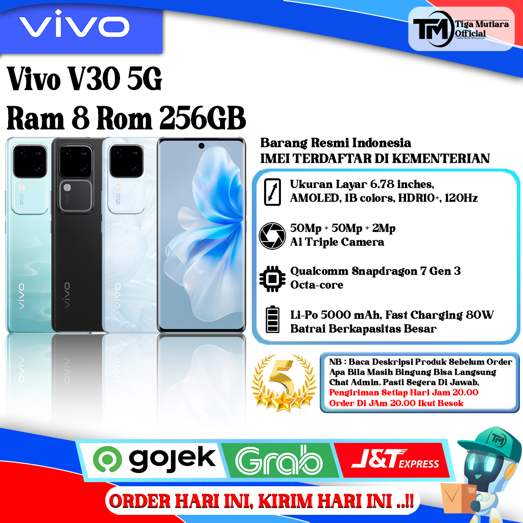 Vivo V30 5G Ram 8/256GB | Ram 12/256GB Segel Original & Bergaransi Resmi
