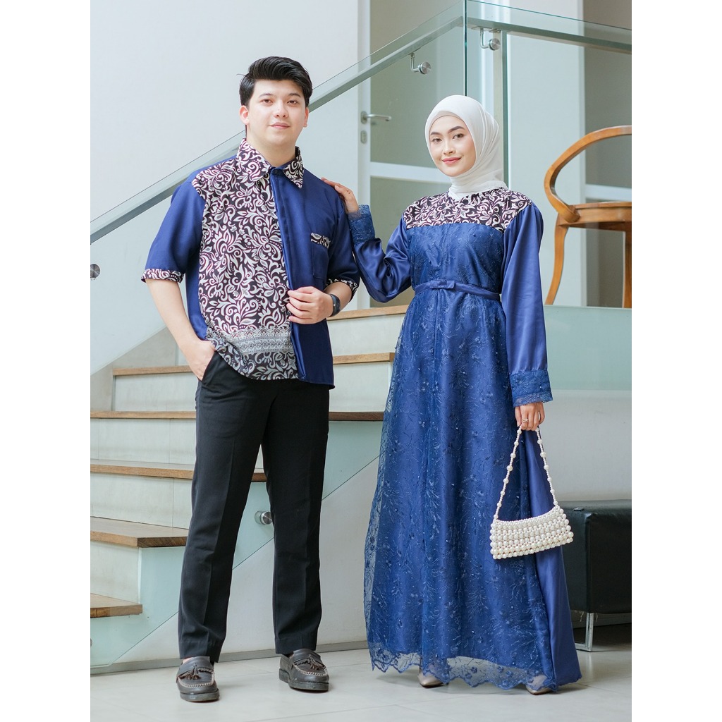 CP BATIK MAULANA | Setelan Baju Couple Gamis Batik Modern Keluarga Pesta Kondangan Wanita Muslim Sim