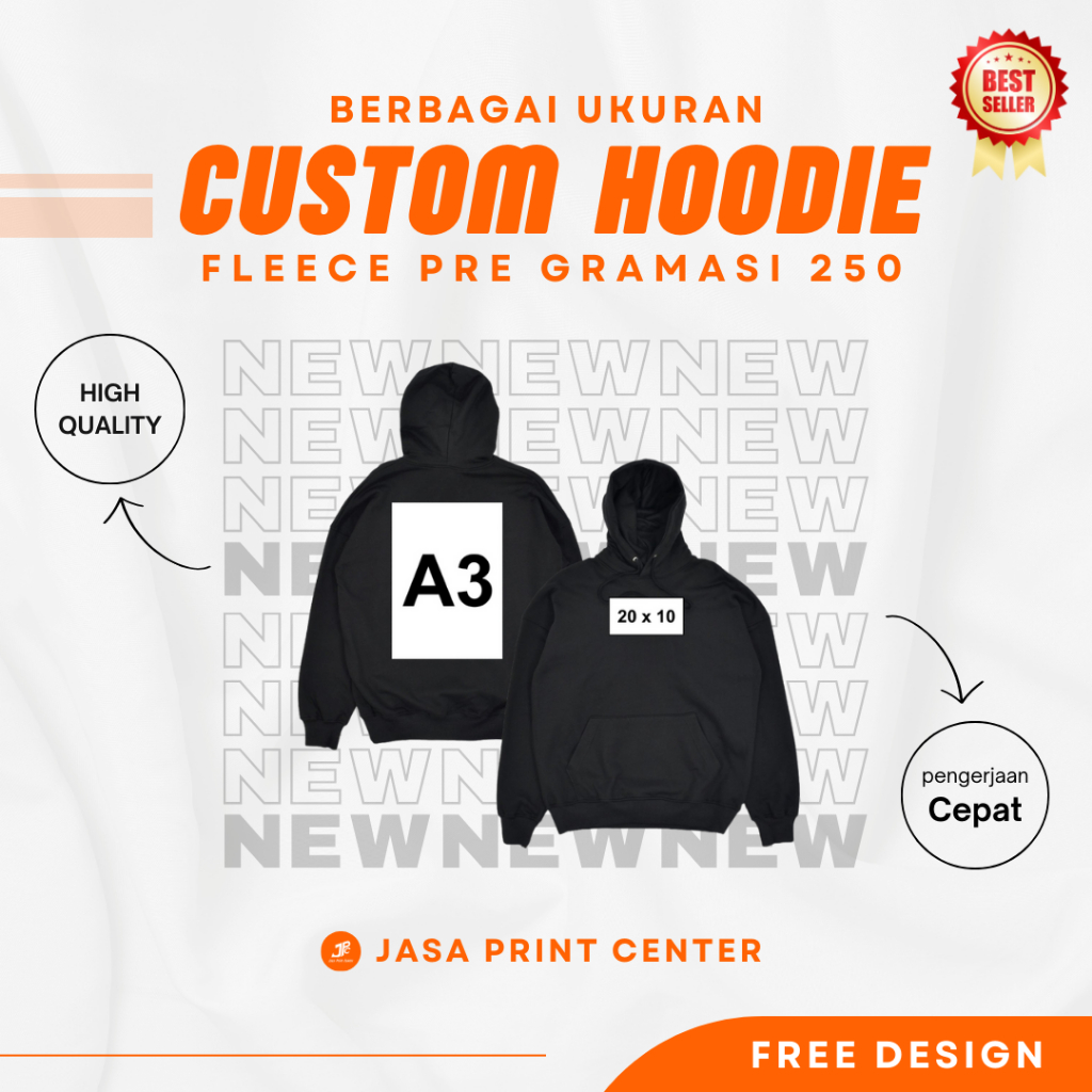Hoodie Custom Bahan Fleece Pe Gramasi 250
