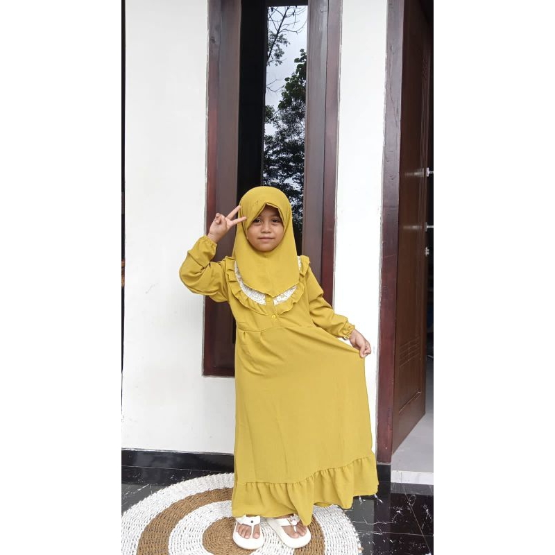 gamis anak set hijab bahan crinkle airflow