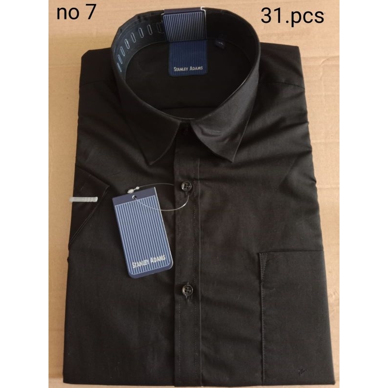 Kemeja Kerah Stanley Adams Lengan Pendek Hitam