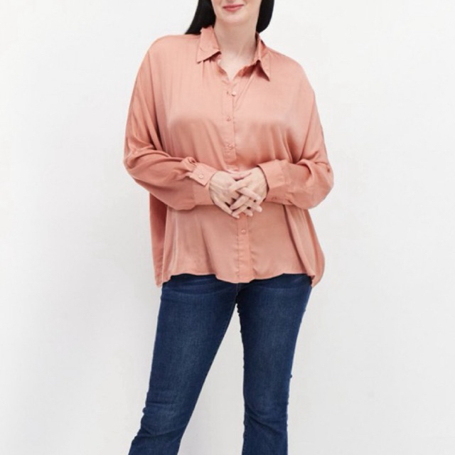 HNM OVERSIZE KEMEJA SATIN ROSE PINK