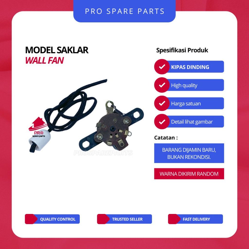 Switch / Saklar Kipas Angin Dinding - Sparepart Kipas Angin - Tarikan / Sakelar Wall Fan