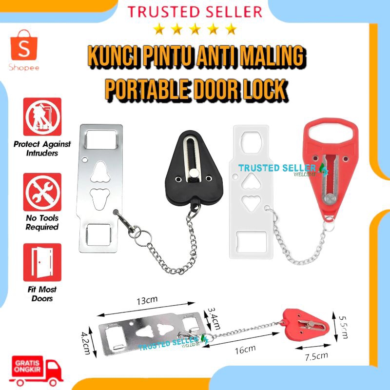 PORTABLE DOOR LOCK 2in1 GESPER KUNCI GRENDEL PINTU RUMAH KOS KONTRAKAN APARTEMEN HOTEL PRIVASI KEAMA
