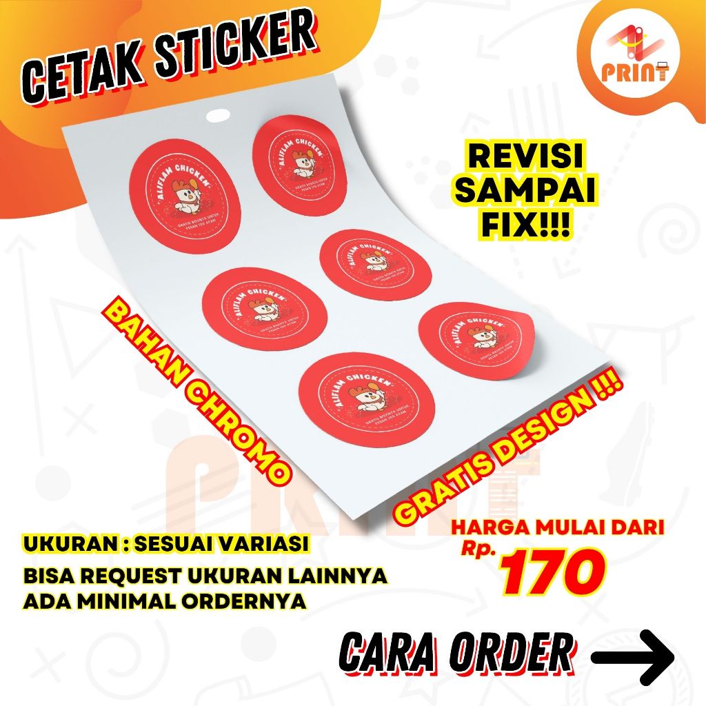 

CETAK STICKER CHROMO GRATIS DESIGN | STICKER LABEL | FREE DESIGN | GRATIS CUTTING | REVISI SAMPAI FIX!!