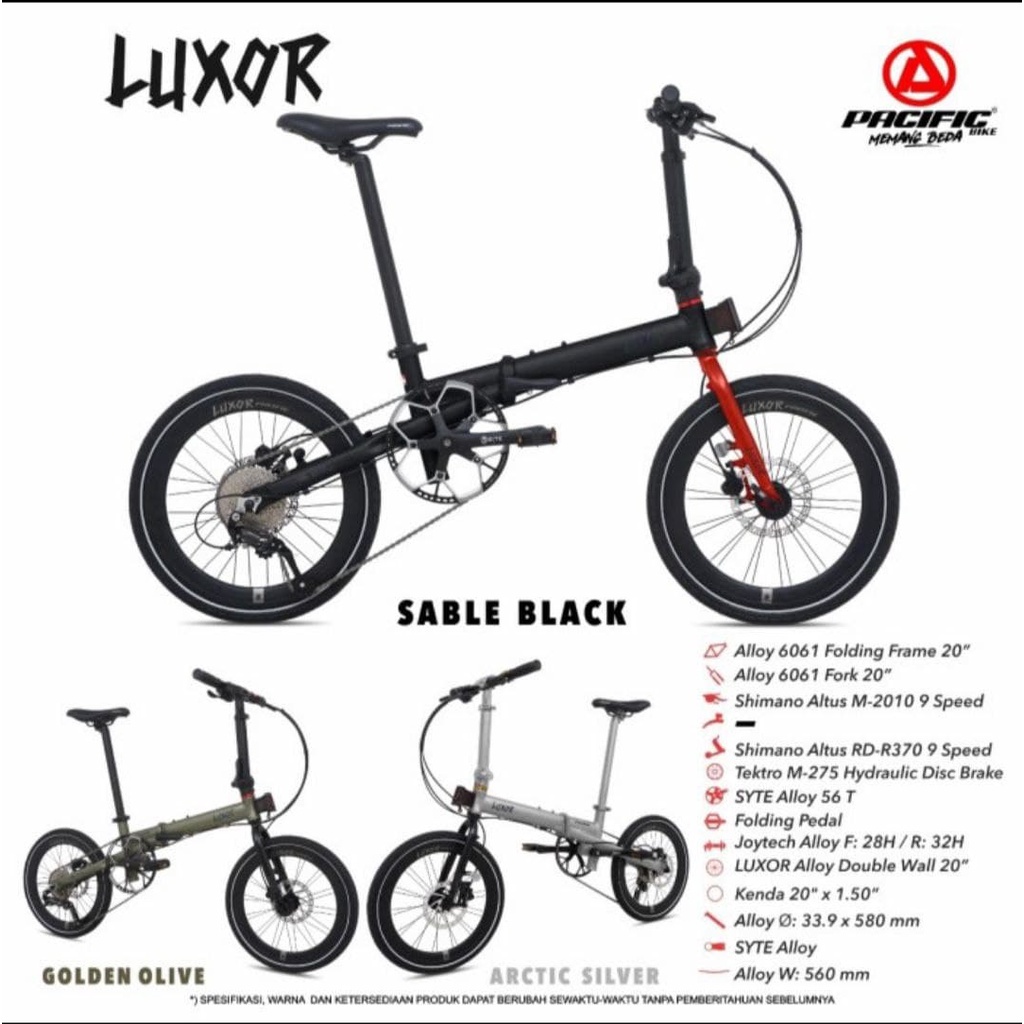 SEPEDA LIPAT PACIFIC LUXOR 16 INCH ALLOY 9 SPEED SRAM REM HIDROLIK