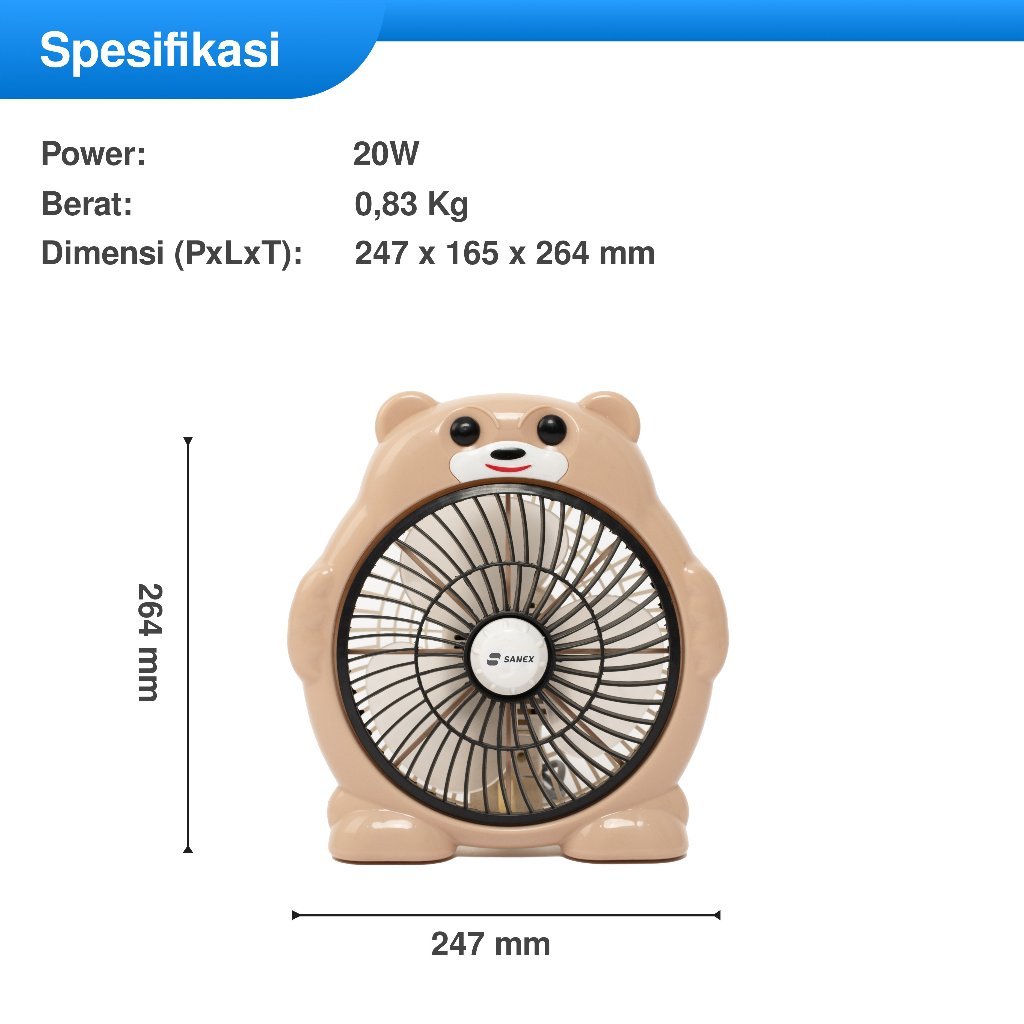 Ay00 Sanex Box Fan Kipas Kotak Karakter Beruang 8 Inch" Kipas Meja Kipas Kecil Kipas Lucu Kipas