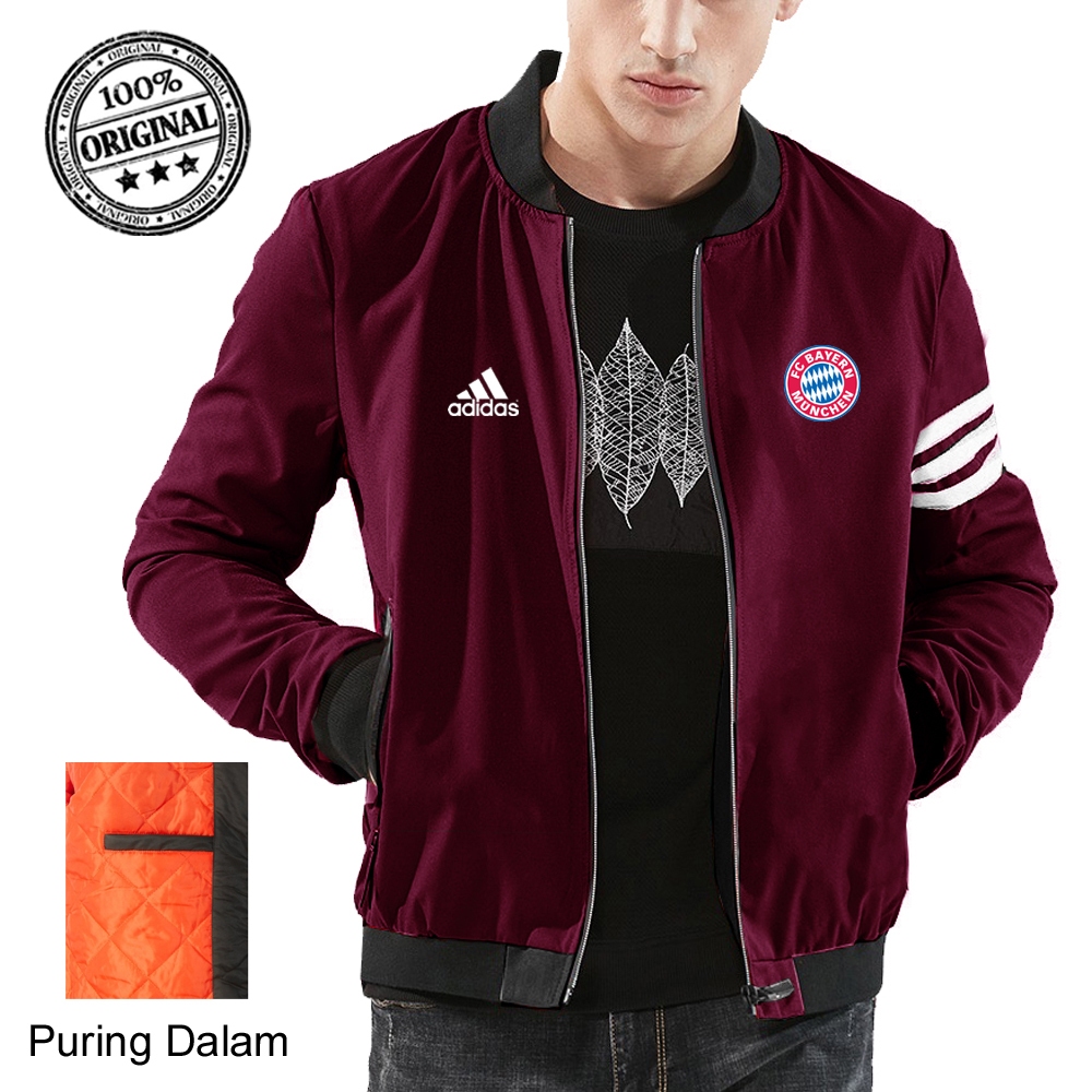 Jaket Bomber Pria Varsity Logo Bayern Munchen Jacket Resleting Dari Bahan Taslan Untuk Berbagai kegi