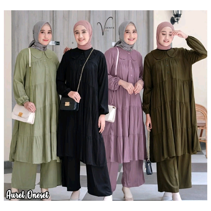 SETELAN TUNIK AUREL BAHAN RAYON/ONE SET TERBARU/SETELAN TERLARIS