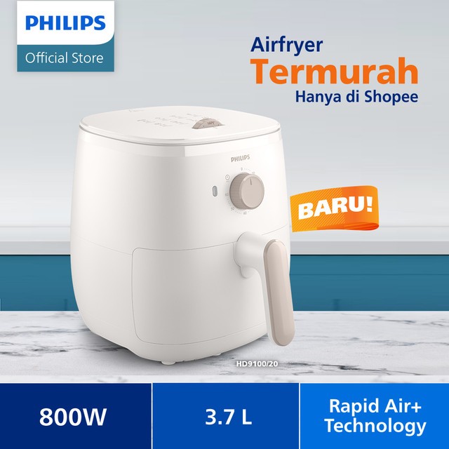 Airfryer Philips Termurah, Low Watt, air fryer multifungsi HD9100/20 dengan RapidAir+ Technology 3.7 L - Putih