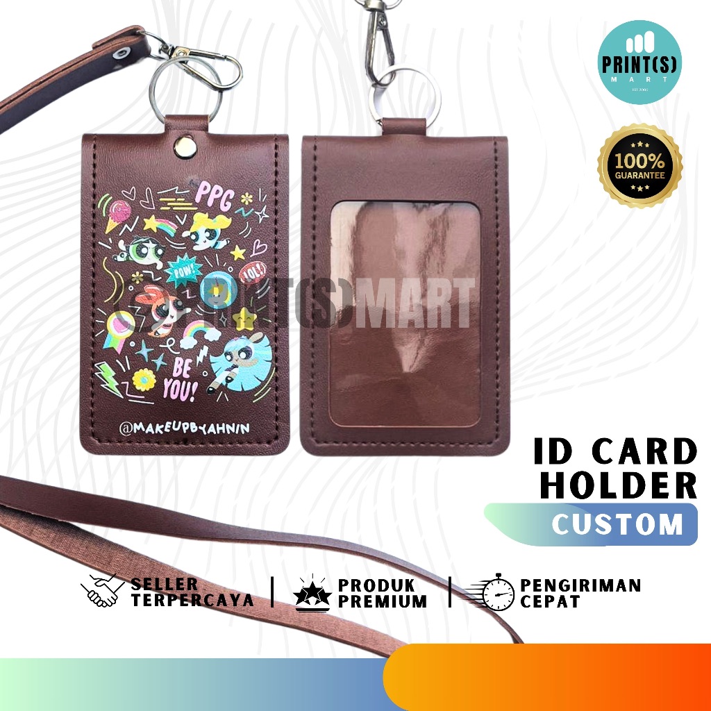 

ID Card + Holder Kulit Custom/ Casing ID Card Flip Kulit Sintetis, Paket Fullset Custom Print Gambar/Foto/Logo