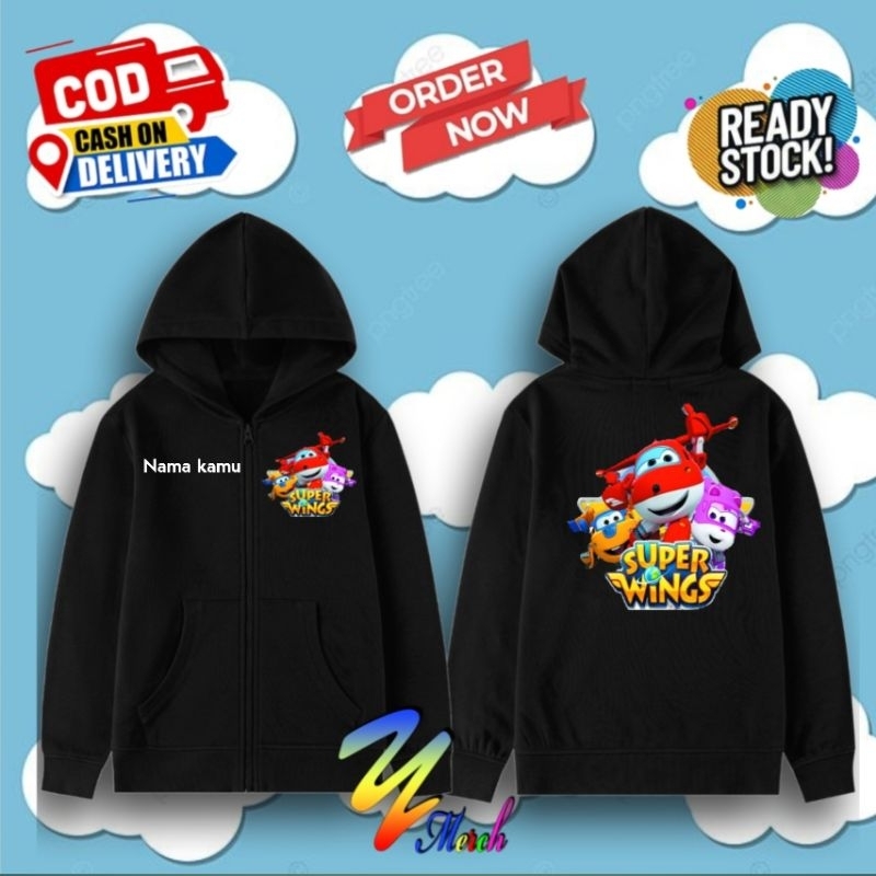 Jaket Zipper Anak laki-laki super wings -Jaket Hoodie sweater Anak Anime Super Wiings 300-YNA MERCH