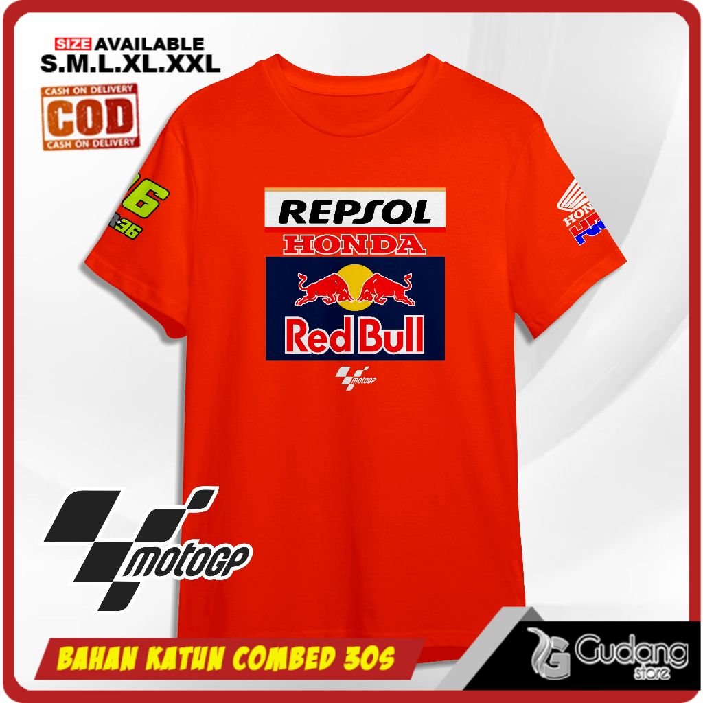 T-shirt Kaos Baju MotoGP REPSOL HONDA Red Bull Team Moto GP Katun Combed 30s