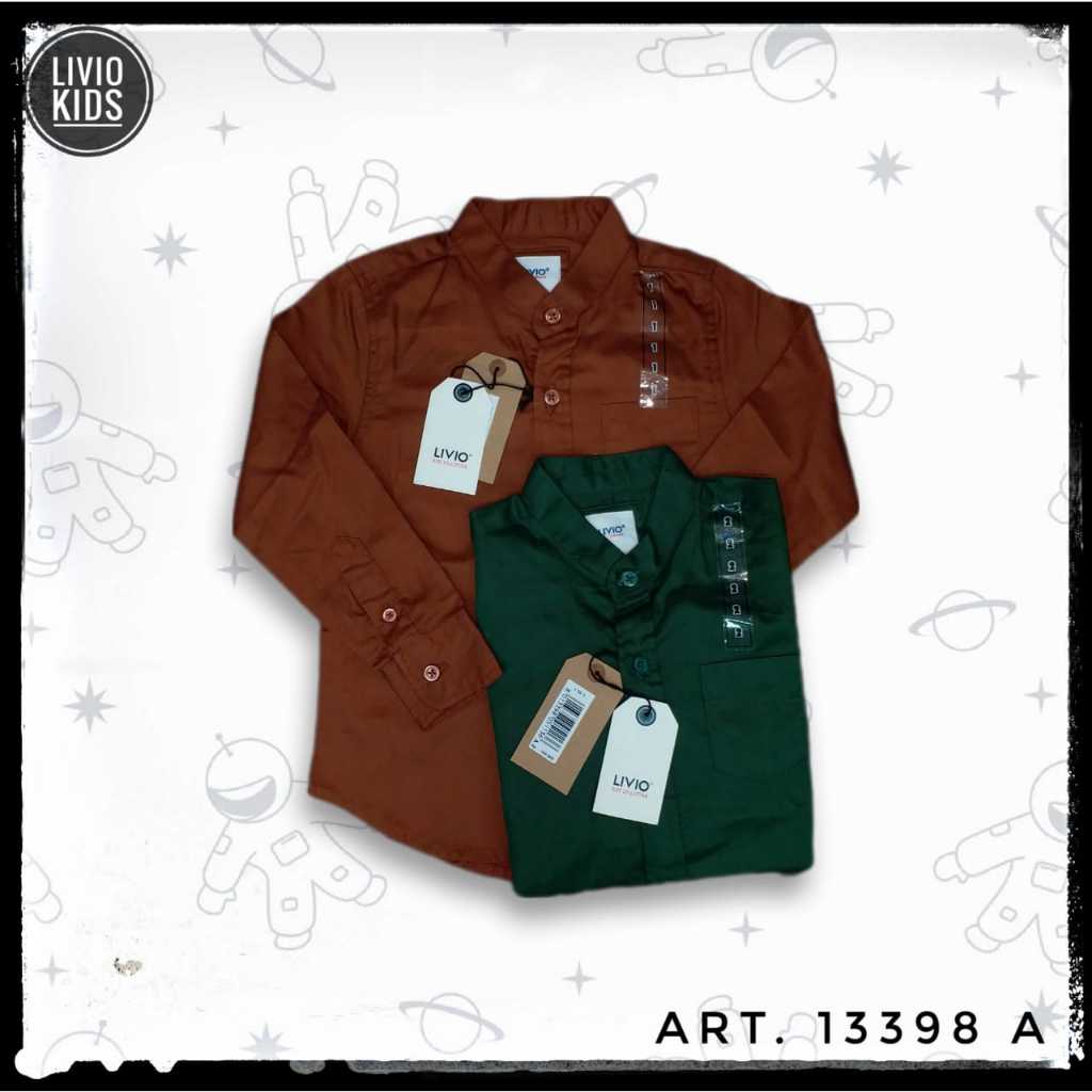 (NEW,ORI,REAL PICT&PREMIUM) LIVIO For Kids Baju Koko Kemeja Kerah Shanghai Lengan Panjang Polos Anak