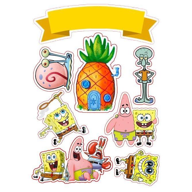 Topper Spongebob/Topper Cake Happy Birthday Bisa Request Nama dan umur/Topper Spongebob Hiasan kue /