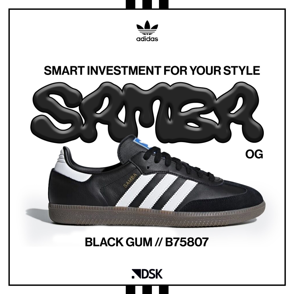 Adidas Samba Black Gum B75807 100% Original (FAKE = FULL REFUND) Sneakers Casual Pria wanita Sepatu 