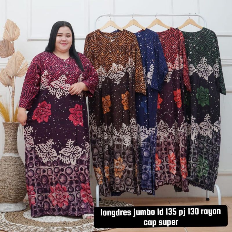 Longdress Batik Jumbo / Daster Lengan Panjang XxL / Abaya Muslim Busui Jumbo