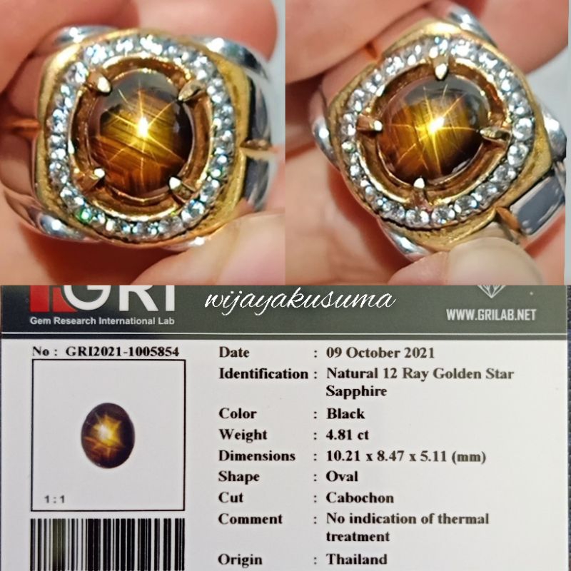 HQ Golden Star Sapphire 12 Rays Bangsing Kresnadana Wulung No Treatment GRI Lab ada ruby birma dan c