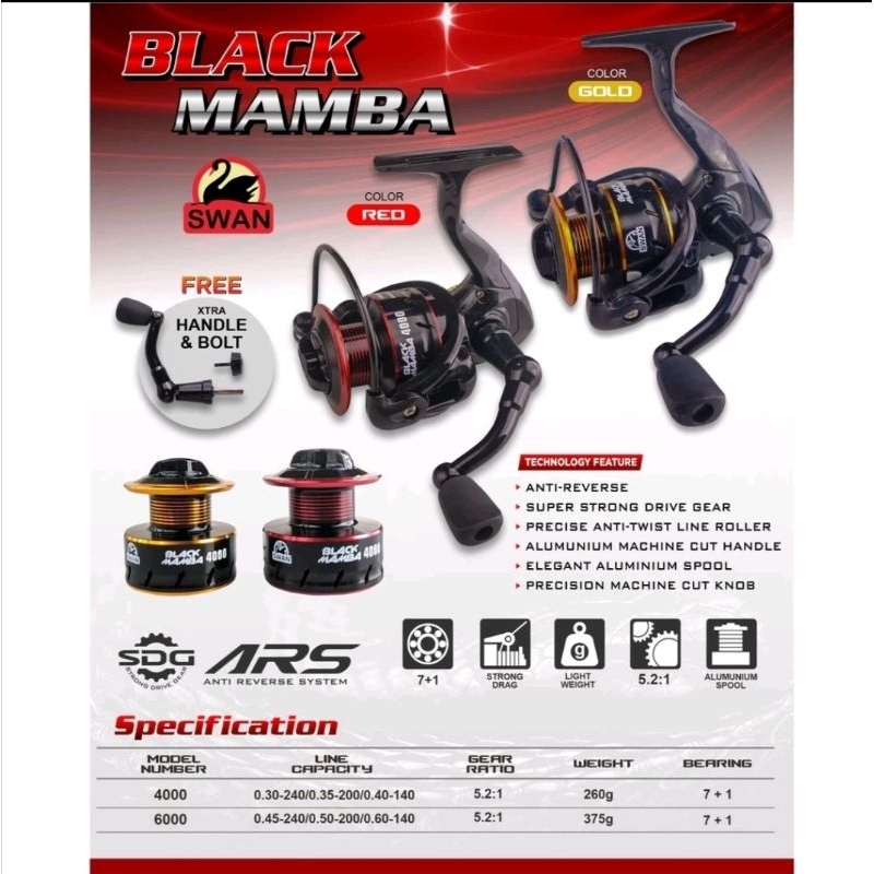 Reel Swan Black Mamba 4000 One way free handle