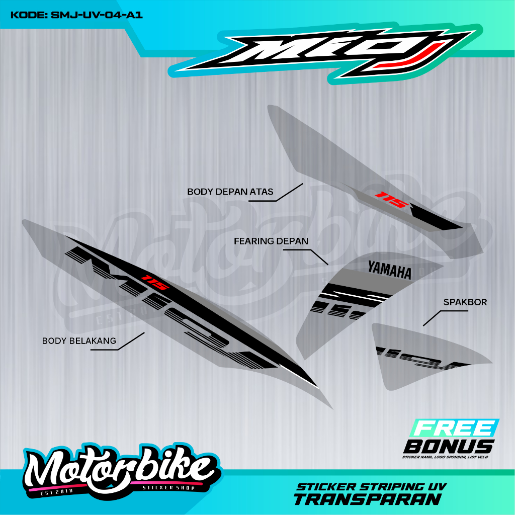 Stiker Striping Mio J Tahun 2013 Variasi Transparan - Stiker Variasi Sticker List Mio J - Kode SMJ-U