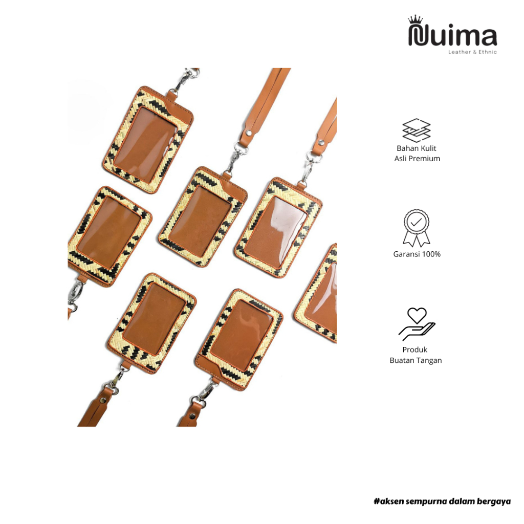 

Nuima - Erina Lanyard Name Tag Gantungan Id Card Kartu Nama Wanita Kulit Asli Anyaman Rotan Name Tag Brown Glossy