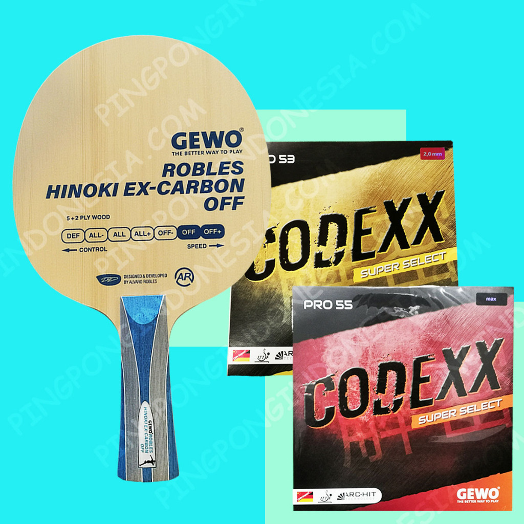 Paket Gewo Robles Hinoki Ex-Carbon OFF - Set Rakitan Blade Kayu Pingpong Tenis Meja Bet Rakit Karet 