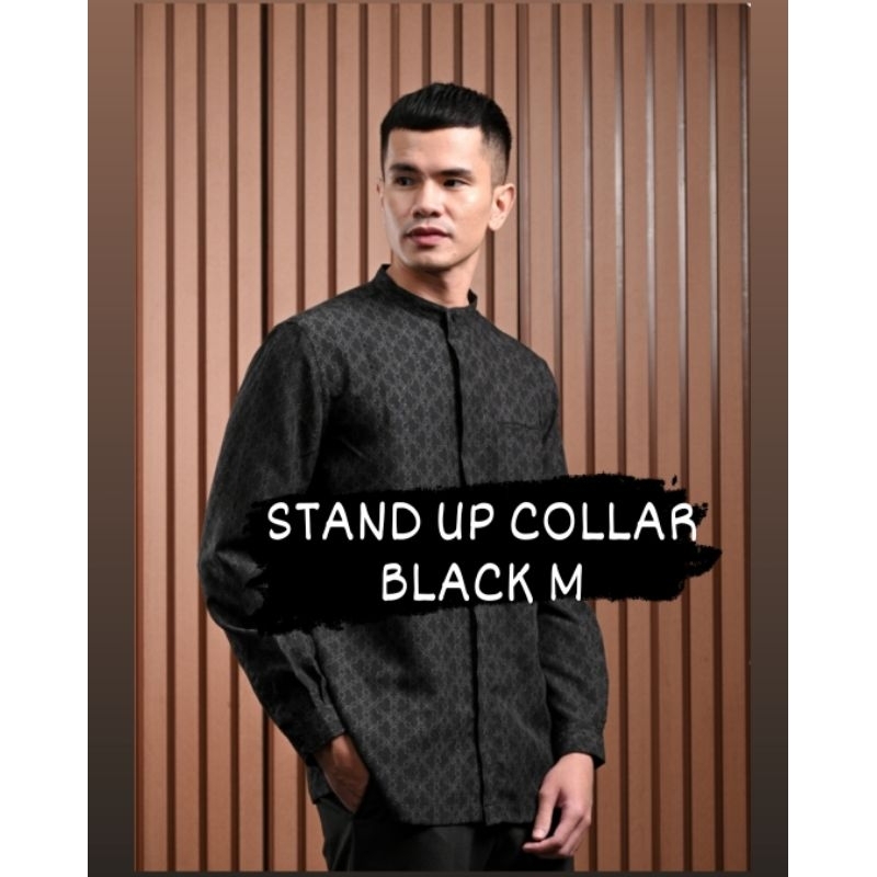 Awenasa Stand Up Collar Long Sleeve Shirt Black M by Heylocal.id Heymale.id