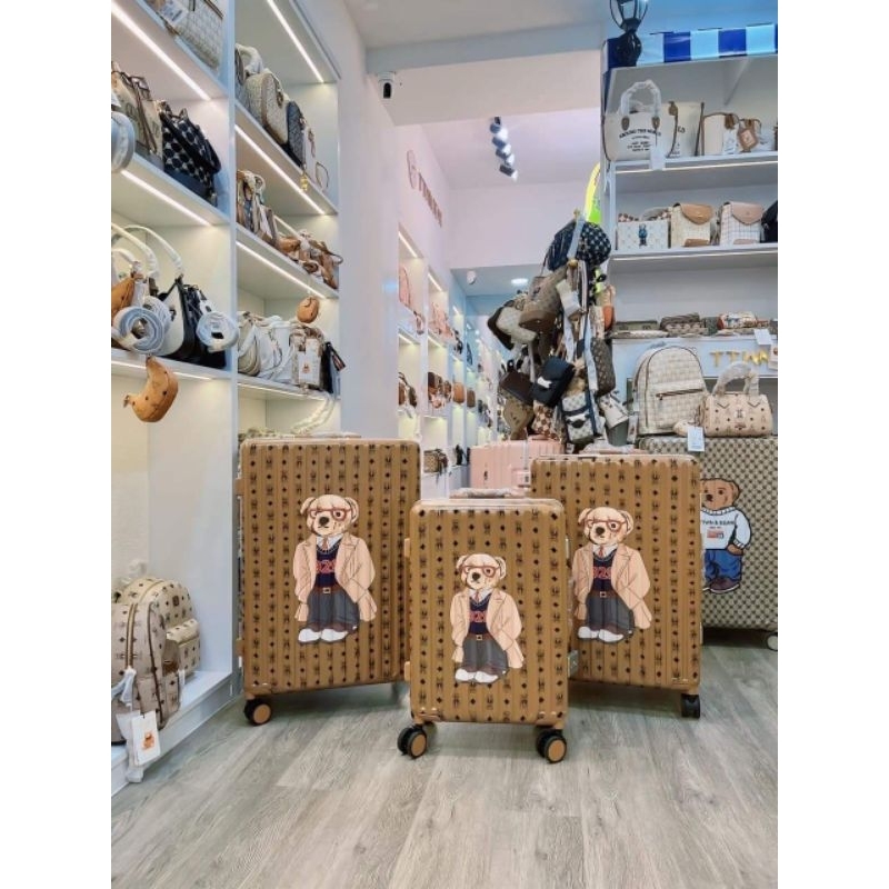 KOPER TTWN BEAR TTWNBEAR - SUITCASE TTWN BEAR - LUGGAGE COKLAT MOTIF