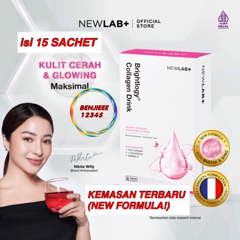 Newlab collagen drink 15 sachet Newlab+ Brightlogy kolagen dan gr gram minuman ori COLLAGEN BRIGHTLO