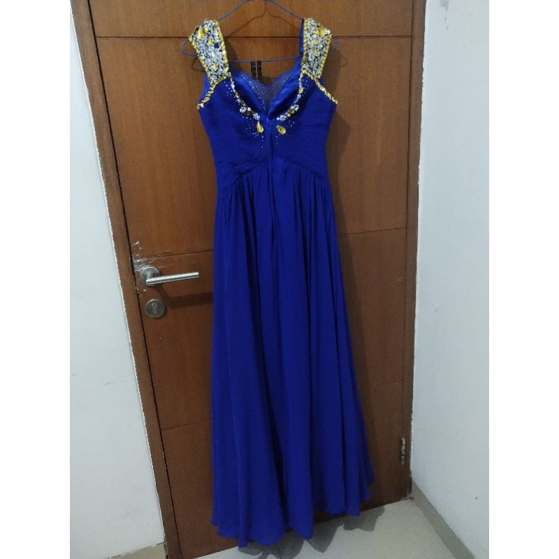 gaun pesta / prewed/ party biru elektrik mewah