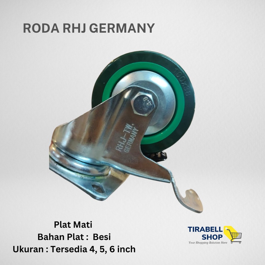 Roda Troli PU Hijau Medium Duty RHJ Oyama 6 inch Mati RHJ Per Set