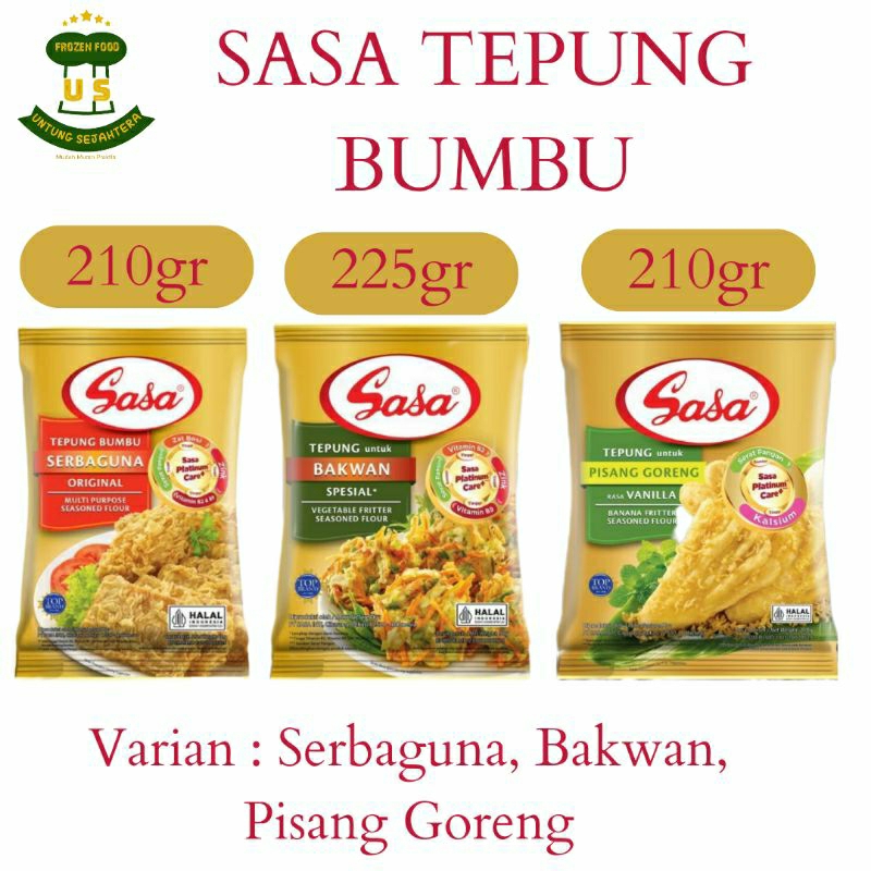 

Sasa Tepung Bumbu Serbaguna Tepung Bumbu Sasa Bakwan 225gr Tepung Bumbu Pisang Goreng 210gr Sasa Tepung Bumbu Tepung serbaguna Tepung bakwan Tepung Pisang goreng