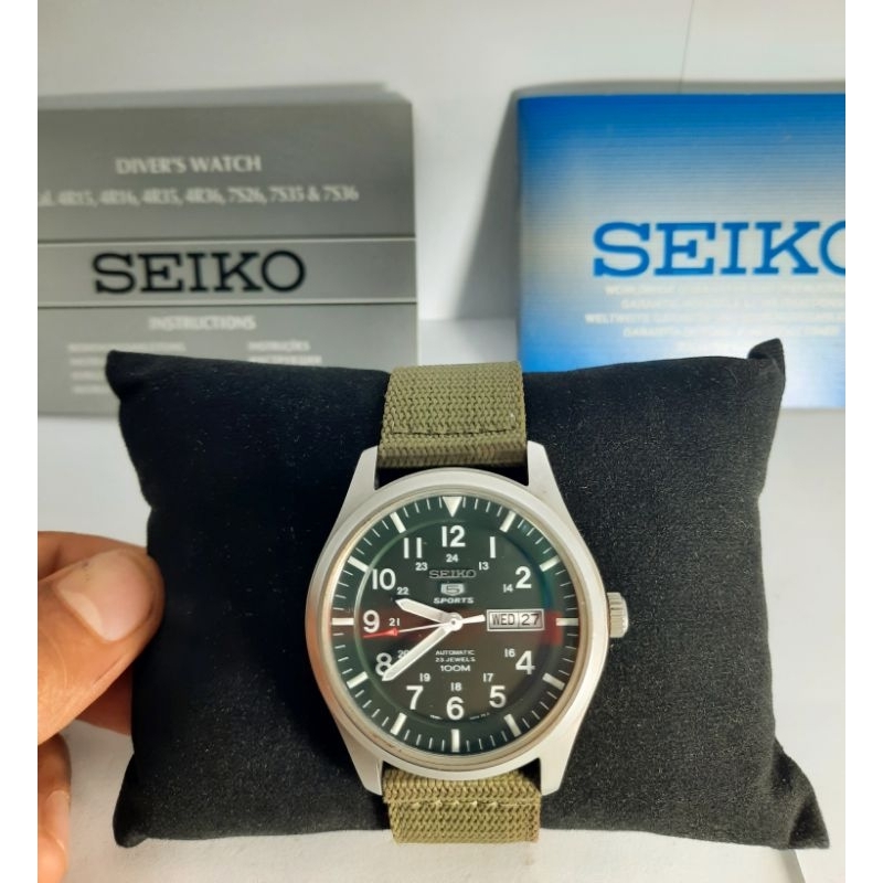 Jam Tangan Seiko 5 Sports SNZG09K1 Automatic Green Military - Second Original Limited Edition