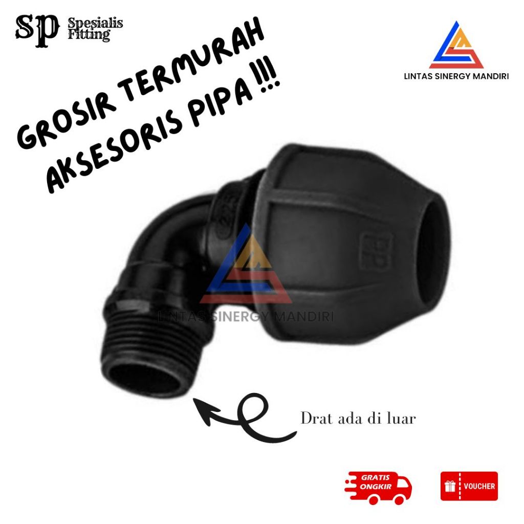 sambungan pipa hdpe sok drat luar compression 20mm x 1/2"