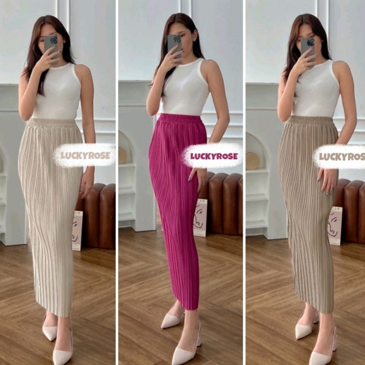 Promo Rok Lidi Plisket Lurus Premium Rok Span Tebal Plisket Skirt Rok Wanita Panjang Pleats Skirt Pl