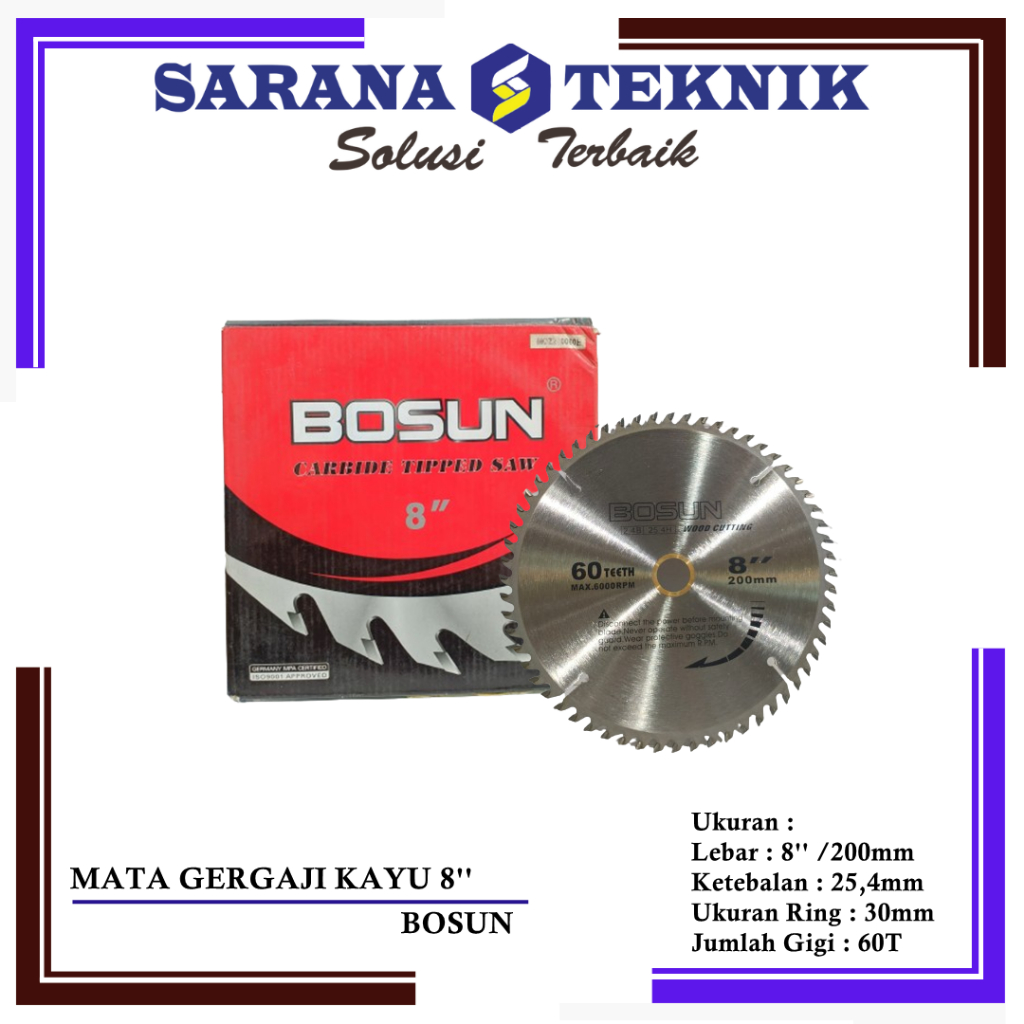 MATA GERGAJI KAYU 8'' GIGI 60T BOSUN Kuwalitas menengah