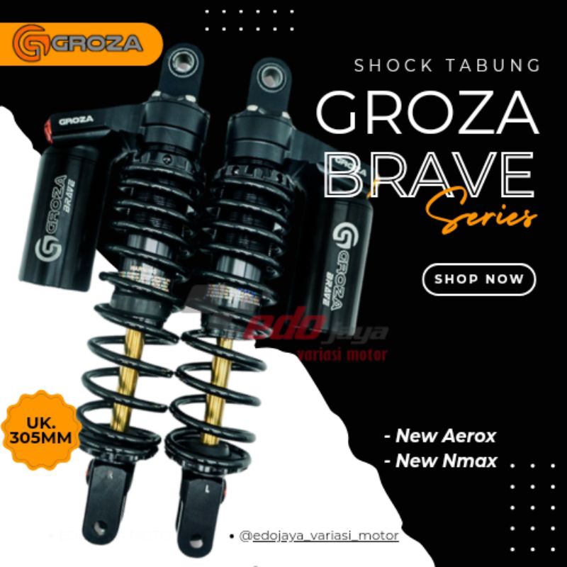Groza Brave Series - Shock breaker Sok Belakang Nmax New/Aerox 305MM Original GROZA (Bergaransi)