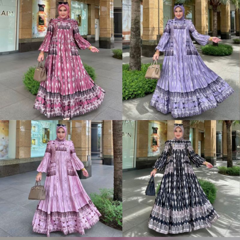 (x8) IRNA AZKIA   Baju Dress Gamis Silk Wanita Muslimah Adzkia 4 Dress Byanca by iRna. Nazra Sha