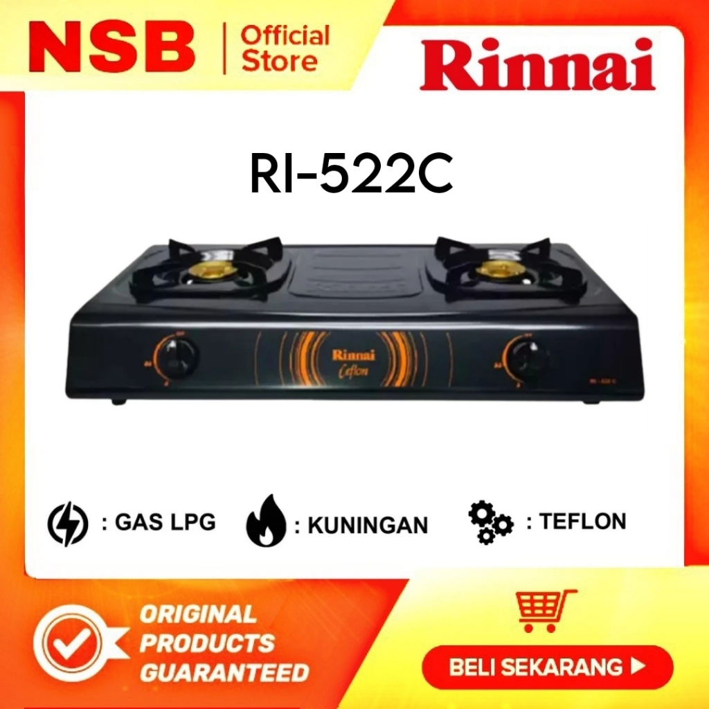 Rinnai Kompor Gas 2 Tungku rinai RI-522C Setainles Stenlis Terbaru