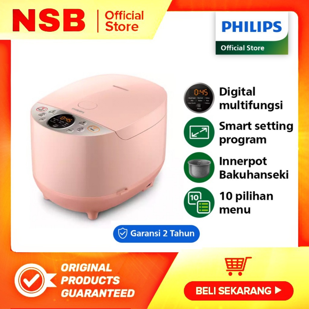 Philips Digital Rice Cooker [1.8 L] HD4515/90 - Pink soft blossom Mejicom Magic Com