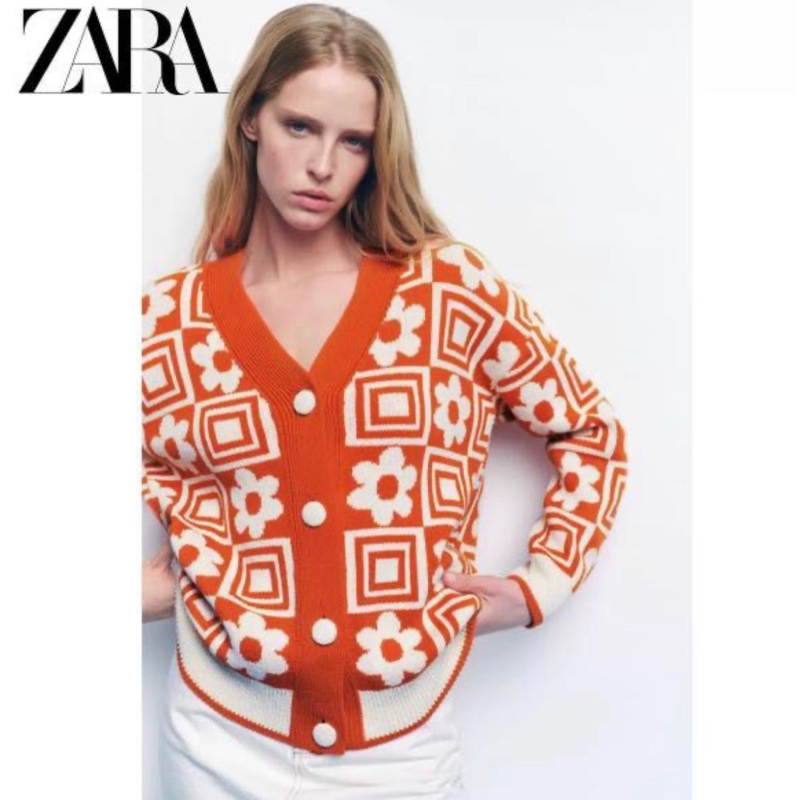Zara Cardigan Bunga Flower Orange