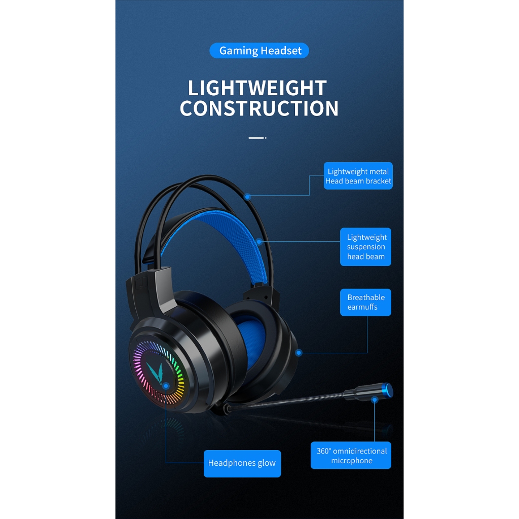 Headset Gaming WiredI Light Lampu Headphone Gaming Buat HP 3D Stereo Surround Bass Gaming Headset US